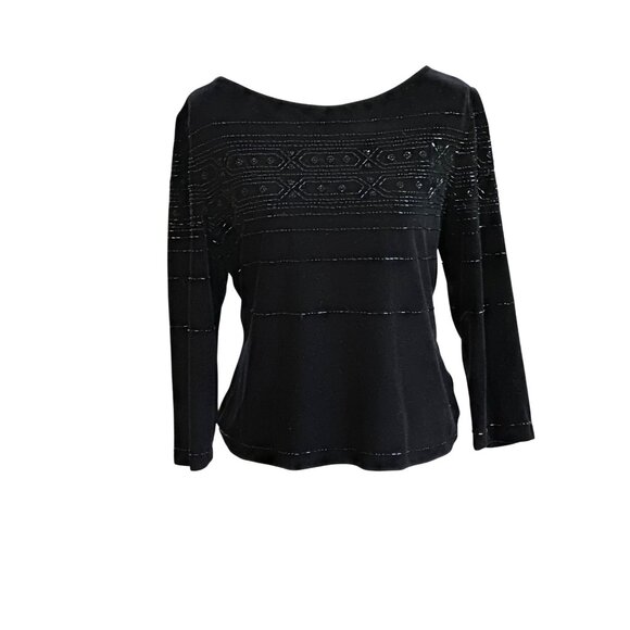Adrianna Papell Tops - Adrianna Papell Evening Essentials Velvet Blouse Beaded Sz XL Office Formal Goth